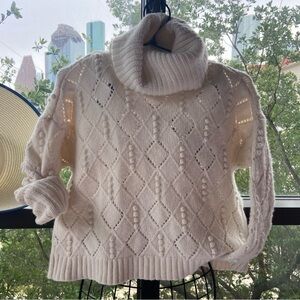 LOFT Women's Crochet Sweater Sz S Cream Neutral Quiet Luxury Minimalist Chunky